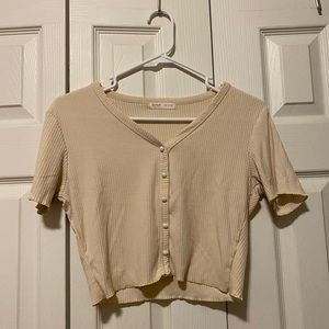 Light Yellow/Cream Short Sleeve Crop Top